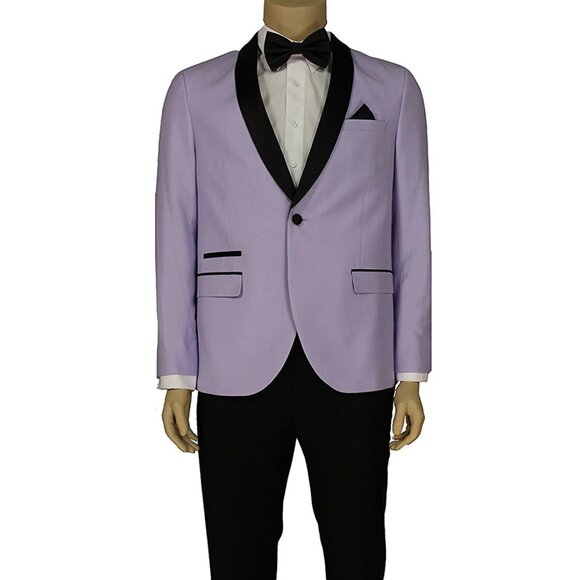 Mens Slim Fit 1 Button Shawl Lapel Prom Tuxedo in Lavender